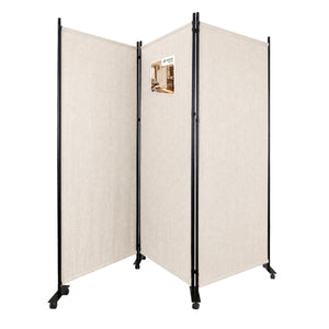 Paravent interieur separateur avec roue 3 panneaux autoportant pliable 262 x 30 x 180 cm Beige