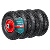 Lot de 4 Roue gonflable robuste 3.50-4 pour chariot brouette alesage 16mm 260x85mm metal Noir/Rouge - VOUNOT FR