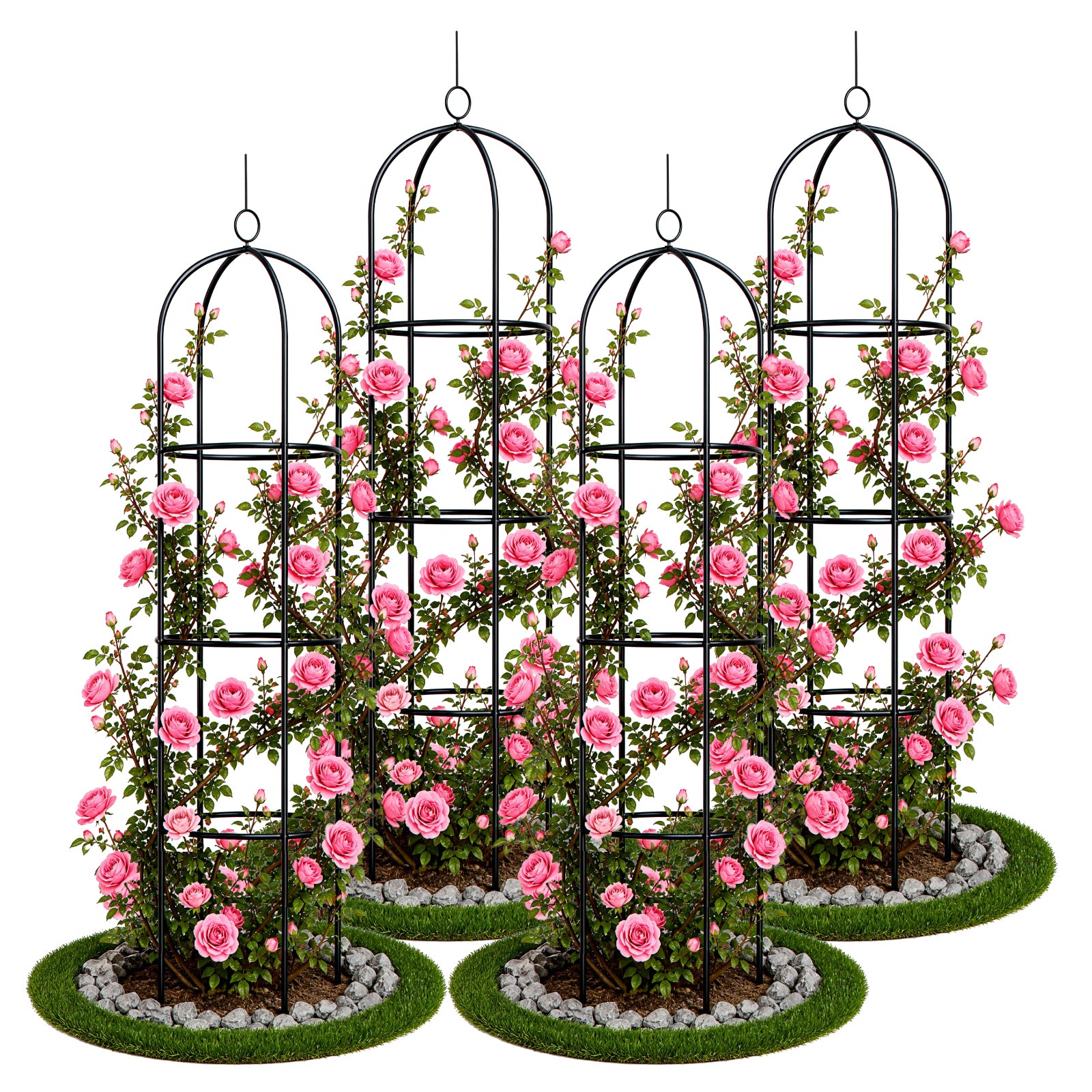 Lot de 4 Tuteur de jardin obelisque 194 cm en metal Noir - VOUNOT FR