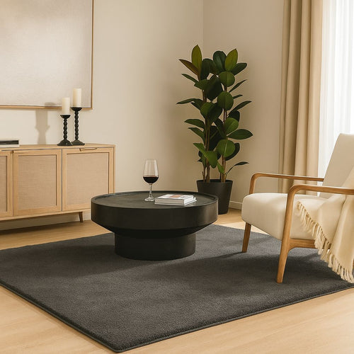 Tapis de salon poils ras doux antiderapant 240x340cm uni anthracite - VOUNOT FR