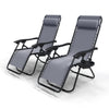 Chaise longue inclinable en textilene avec porte gobelet et portable gris Lot de 2 - VOUNOT FR
