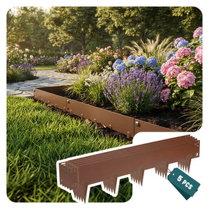 Lot de 5 Bordures de jardin acier galvanise avec pointes ancrages 106x18cm marron - VOUNOT FR
