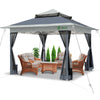 Tonnelle de jardin exterieure pliable avec moustiquaire 3.6x3.6m gris - VOUNOT FR