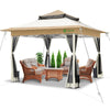 Tonnelle de jardin exterieure pliable avec moustiquaire 3.6x3.6m beige - VOUNOT FR
