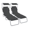 Lot de 2 chaise longue pliante avec pare soleil noir - VOUNOT FR