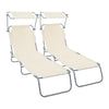 Lot de 2 chaise longue pliante avec pare soleil beige - VOUNOT FR