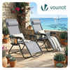 Chaise longue inclinable en textilene avec porte gobelet et portable gris Lot de 2 - VOUNOT FR
