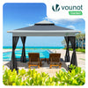 Tonnelle de jardin exterieure pliable avec moustiquaire 3.6x3.6m gris - VOUNOT FR