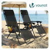 Chaise Longue inclinable en testilene avec porte gobelet et portable Noir Lot de 2 - VOUNOT FR