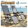 Chaise longue inclinable en textilene avec porte gobelet et portable gris Lot de 2 - VOUNOT FR