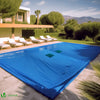 Bache piscine rectangulaire double couche en Polyethylene 160 gr/m2 avec filet ecoulement 4x7m Bleue - VOUNOT FR