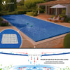 Bache piscine rectangulaire double couche en Polyethylene 160 gr/m2 avec filet ecoulement 4x7m Bleue - VOUNOT FR