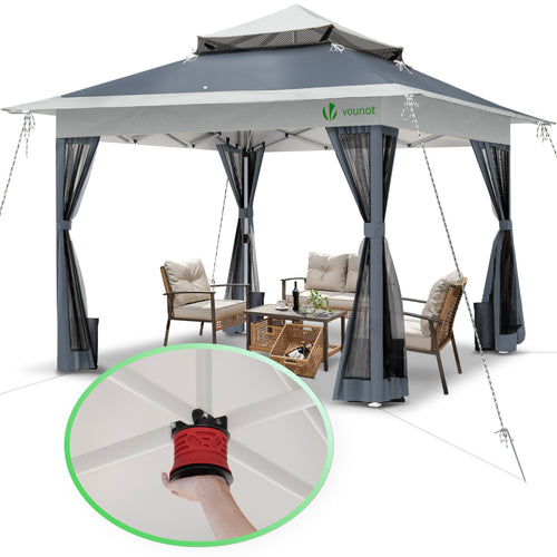 Tonnelle de jardin exterieure pliable avec moustiquaire Pop up 3.6x3.6m gris - VOUNOT FR
