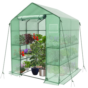 Serre de jardin avec etageres et bache PE renforcee 135g/m2 143x143x195cm Vert - VOUNOT FR