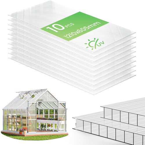 10 x Plaques de polycarbonate alveolaires transparent creux 6mm 121x60.5cm - VOUNOT FR