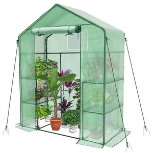 Serre de jardin avec etageres et bache PE renforcee 135g/m2 143x73x195cm Vert - VOUNOT FR