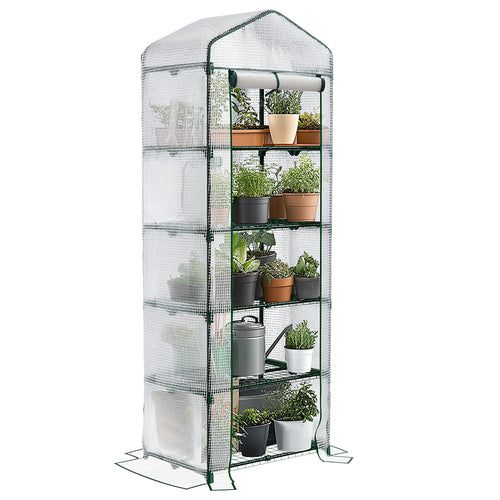 Serre de jardin avec etageres et bache PE renforcee 135gr/m2 69x49x193cm blanc - VOUNOT FR