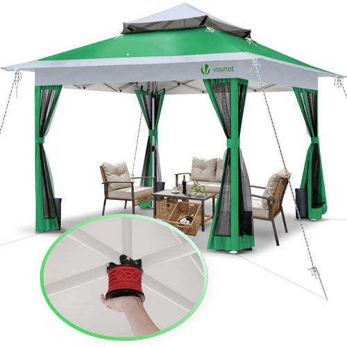 Tonnelle de jardin exterieure pliable avec moustiquaire Pop up 3.6x3.6m vert - VOUNOT FR