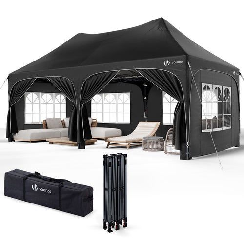 Tonnelle de jardin 3x6m Pliable Barnum avec 6 parois amovibles Noir - VOUNOT FR