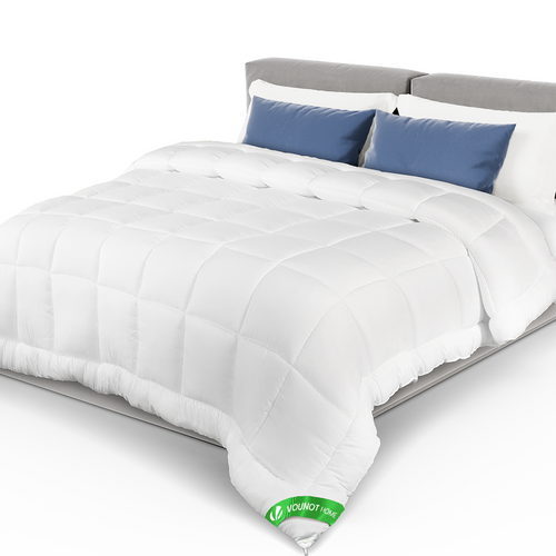 Couette temperee doux avec rembourrage polyester 300gsm 220x240cm blanc - VOUNOT FR