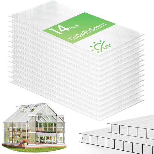 14 x Plaques de polycarbonate alveolaires transparent creux 4mm 121x60.5cm - VOUNOT FR