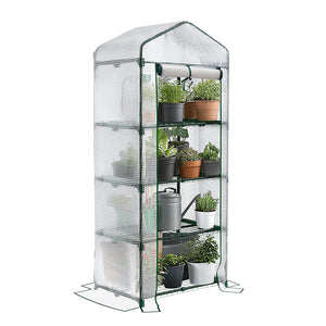 Serre de jardin avec etageres et bache PE renforcee 135gr/m2 69x49x160cm blanc - VOUNOT FR