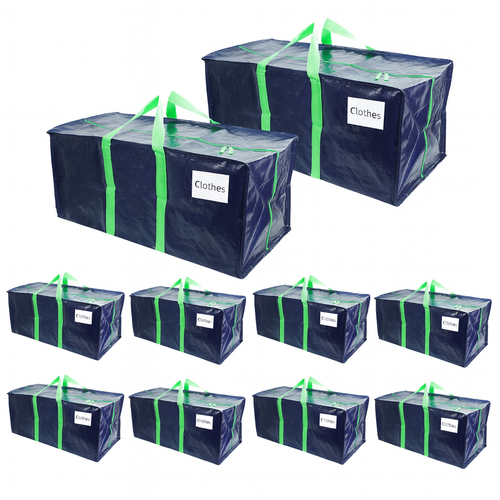 Lot 10 sacs de demenagement grand format avec sangles et poignee bleu - VOUNOT FR