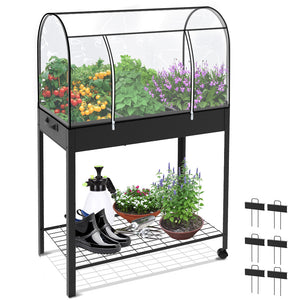 Potager sureleve avec bache PVC 80.5x130x43cm noir - VOUNOT FR