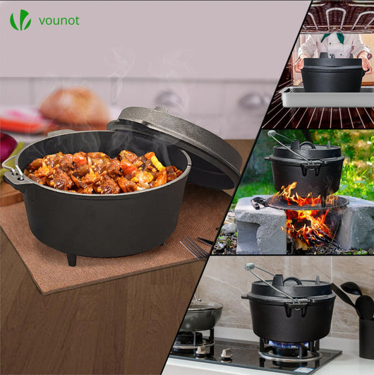 Cocotte En Fonte VOUNOT 9L – Fonte Naturelle Noir – Compatible Induction – 30cm