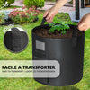 Lot 3 sacs de plantation non tisse avec fenetre velcro et poignee 43L Noir - VOUNOT FR