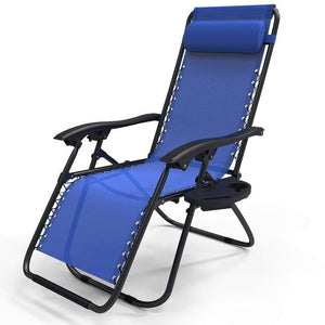 Chaise longue inclinable en textilene avec porte gobelet et portable bleue - VOUNOT