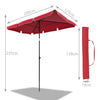 Parasol rectangulaire 2x1.25m avec housse de protection rouge - VOUNOT