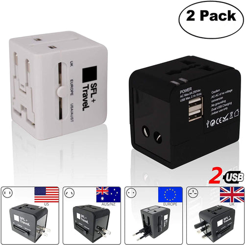 Lot de 2 Adaptateurs de Voyage Universel 150 pays avec 2 prises USB - VOUNOT