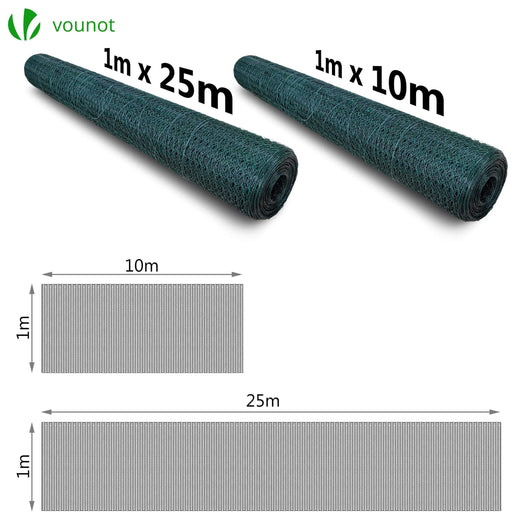 Grillage a poule avec fils renforces 0.8mm et maille extra fine 13mm en PVC  gaine vert 1x10M