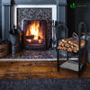 Porte buches cheminee avec 4 outils en metal noir - VOUNOT FR